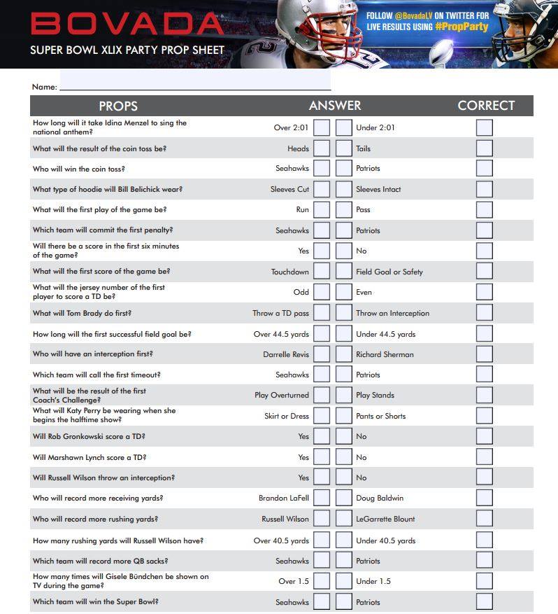 Super Bowl Prop Bet Sheet Types Of Prop Bets Player Half Time